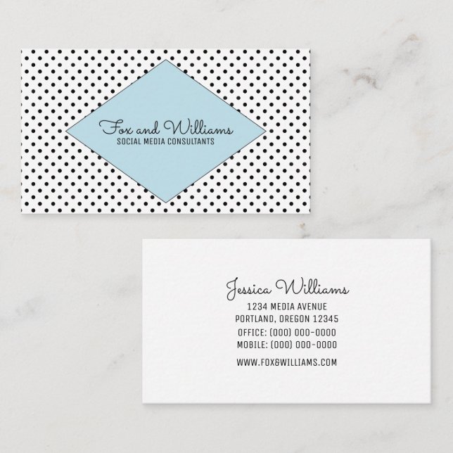 Blue Modern Polka Dots Business Card Visitenkarte (Vorne/Hinten)