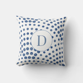 Blue Modern Polka Dots Monogram Kissen