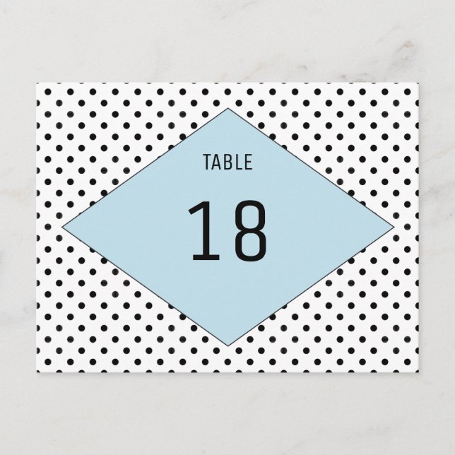 Blue Modern Polka Dots Tischnummer Postcard (Vorderseite)