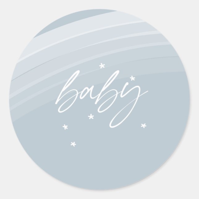 Blue Modern Rainbow and stars White Baby Dusche Runder Aufkleber (Vorderseite)