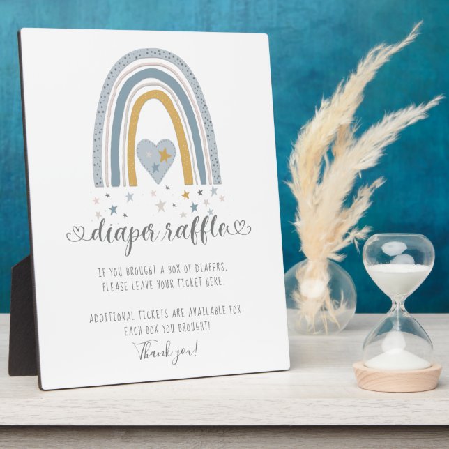 Blue Modern Rainbow Herz Sterne Windeln Raffelzeic Fotoplatte (Seite)