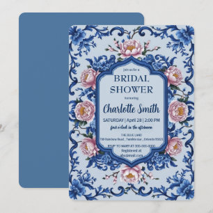 Blue Modern Rose Blume Antikes Brautparty Einladung