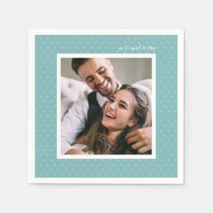Blue Modern Script und Chic Dots Wedding Foto Serviette