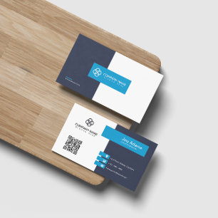 Blue Modern Simple Beruflich QR Code Scannable Visitenkarte