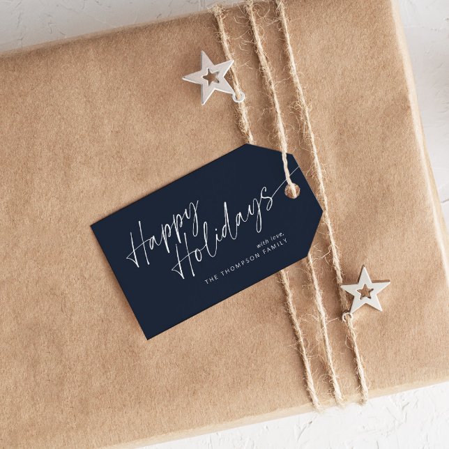 Blue Modern Simple Christmas Script Happy Holidays Geschenkanhänger (Von Creator hochgeladen)