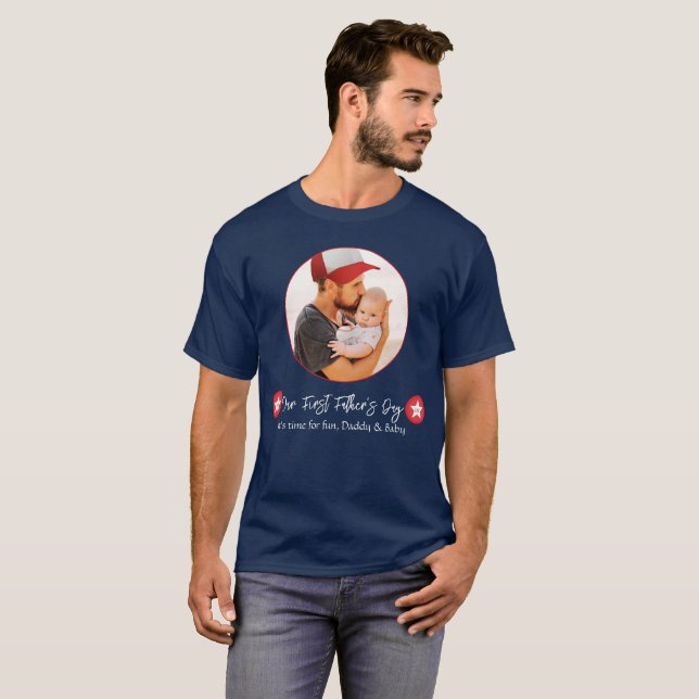 Blue Modern Simple Niedlich Daddy First Vathers Da T-Shirt (Vorne ganz)
