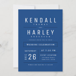 Blue Modern Simple Typografy Foto Wedding Einladung