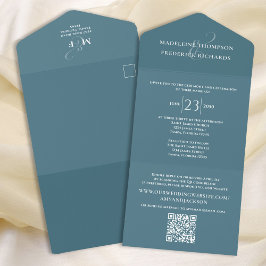 Blue Modern Simple Wedding Elegant All In One Einladung