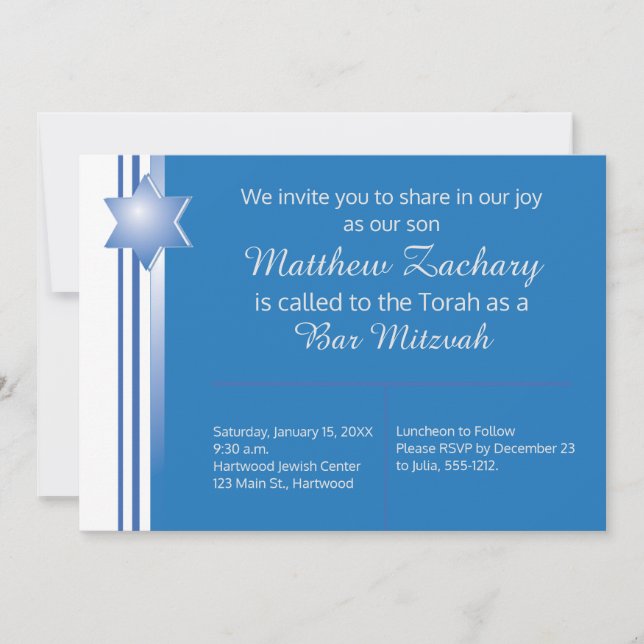 Blue Modern Star Bar Mitzvah Einladung (Vorderseite)