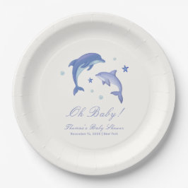 Blue Modern Summer Dolphin Stars Baby Dusche Pappteller