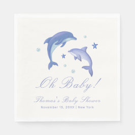 Blue Modern Summer Dolphin Stars Baby Dusche Serviette