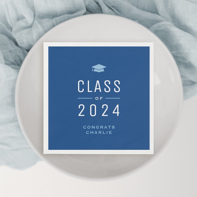 Blue Modern Typografy Class of 2024 Abschluss Serviette (Blue Modern Typography Class of 2024 Graduation Napkins)