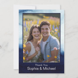 Blue Modern Watercolor Wedding Danke Card