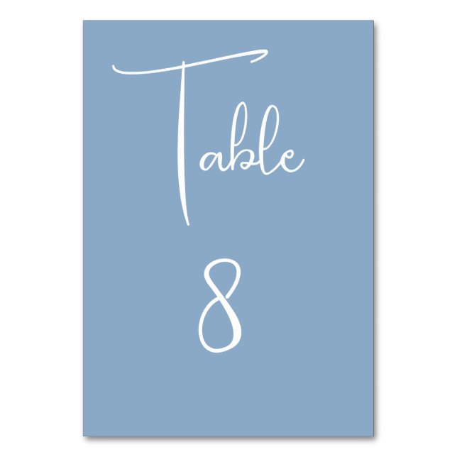 Blue Modern Wedding Party Script Tischnummer (Vorderseite)