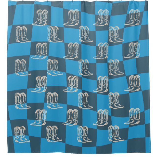 Blue Modern Western Cowboystiefel Duschvorhang (Vorderseite)
