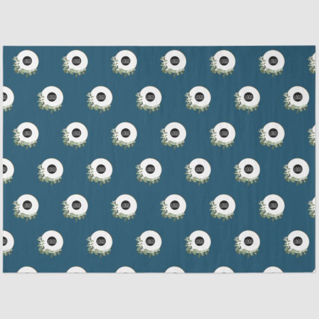 Blue Modern Wreath Custom Firmenlogo Seidenpapier (Vorderseite)