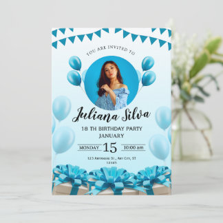 Blue Modern Young Birthday Einladung