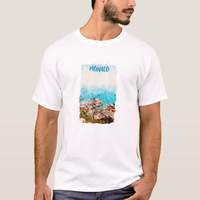Blue Monaco Ocean View Gemälde T-Shirt (Vorderseite)