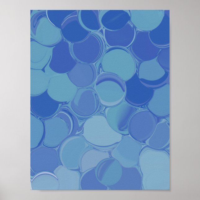 Blue Monochrome Abstract Bubble Pattern Poster (Vorne)