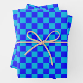 Blue Monochrome Checkerboard Pattern Geschenkpapier Set