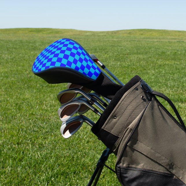 Blue Monochrome Checkerboard Pattern Golf Headcover (In SItu)