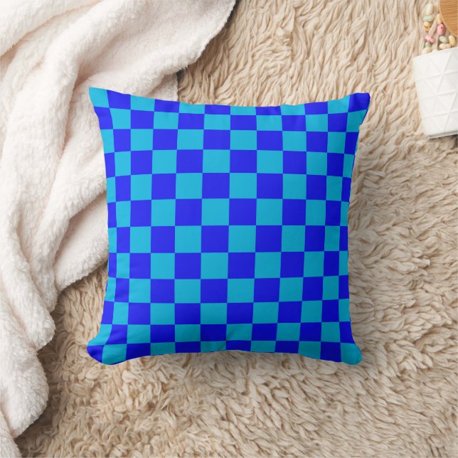 Blue Monochrome Checkerboard Pattern Kissen (Decke)