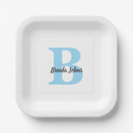 Blue Monogram Baby Shows Brautparty Geburtstag Pappteller