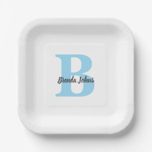 Blue Monogram Baby Shows Brautparty Geburtstag Pappteller