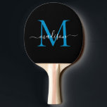 Blue Monogram Blue Ozean Eleganter Skriptname Tischtennis Schläger<br><div class="desc">Modernes Black Bright Ocean Blue Monogram Elegante Script Name Ping Pong Paddle Paddle</div>