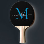 Blue Monogram Blue Ozean Eleganter Skriptname Tischtennis Schläger<br><div class="desc">Modernes Black Bright Ocean Blue Monogram Elegante Script Name Ping Pong Paddle Paddle</div>