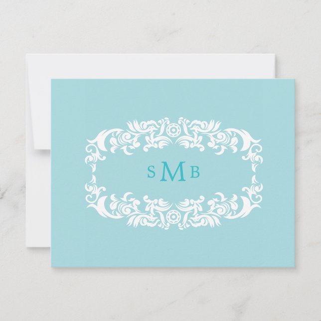 Blue Monogram Brautparty Rezept Card (Vorderseite)
