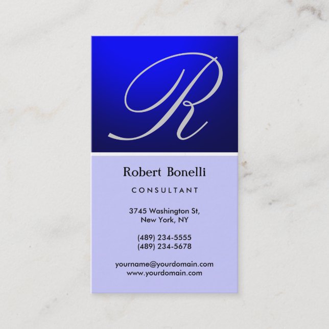 Blue Monogram Consultant Business Card Visitenkarte (Vorderseite)