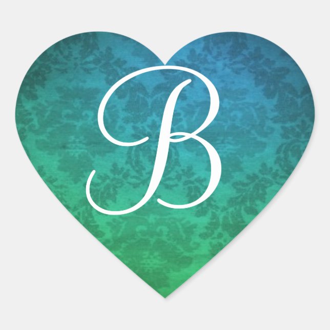 Blue Monogram Damask Umschlag Aufkleber Stickers (Vorderseite)