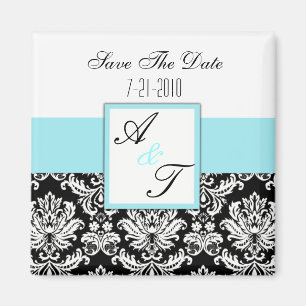Blue Monogram Damask Wedding Magnet
