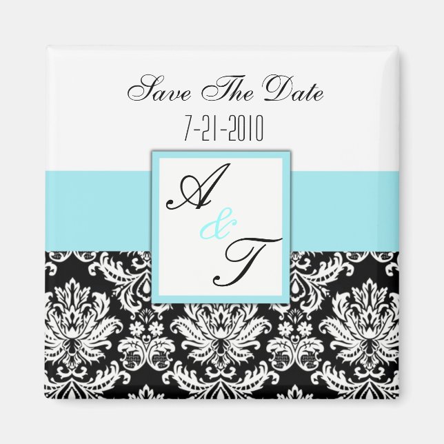 Blue Monogram Damask Wedding Magnet (Vorne)