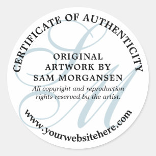 Blue Monogram Elegante Certificate of Authenticity Runder Aufkleber