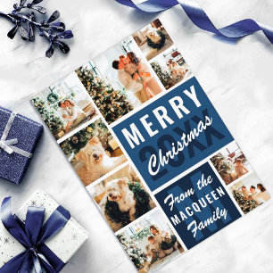 Blue Monogram Family Foto Collage Weihnachten Karte