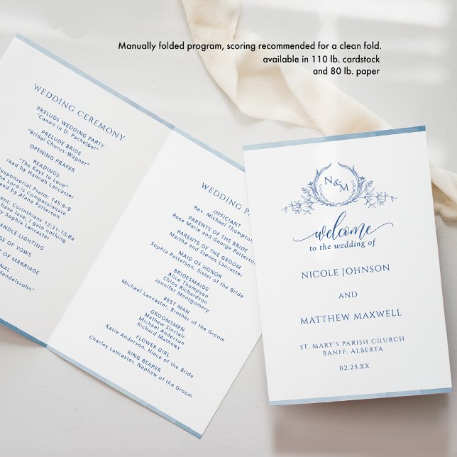 Blue Monogram Folding Wedding Zeremony Program (Von Creator hochgeladen)