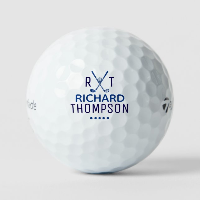 Blue Monogram Golfballs mit seinem Namen Golfball (Vorderseite)