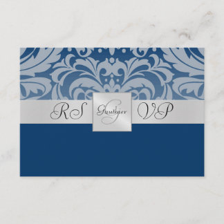 Blue Monogram Half Damask UAWG Repitation RSVP Karte