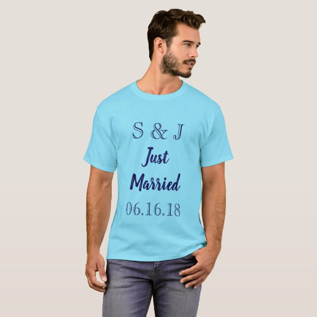 Blue Monogram Just Married T-Shirt (Vorne ganz)