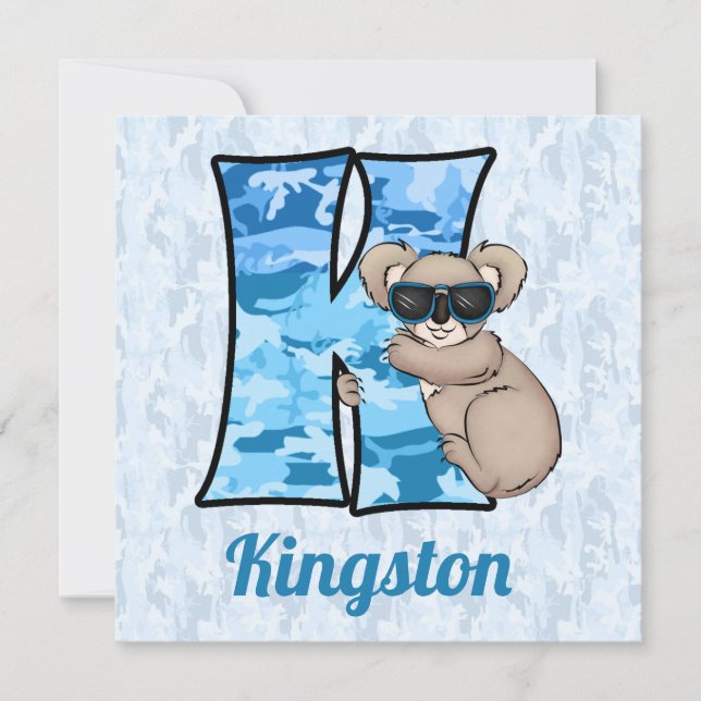 Blue Monogram K Kid's Birthday Party Einladung (Vorderseite)