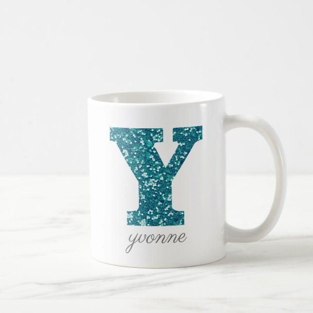 Blue Monogram Letter Y Glittery Tasse (Rechts)