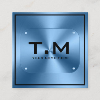Blue monogram minimalistisch modern quadratische visitenkarte