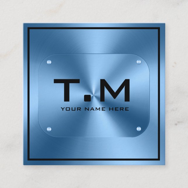 Blue monogram minimalistisch modern quadratische visitenkarte (Vorderseite)