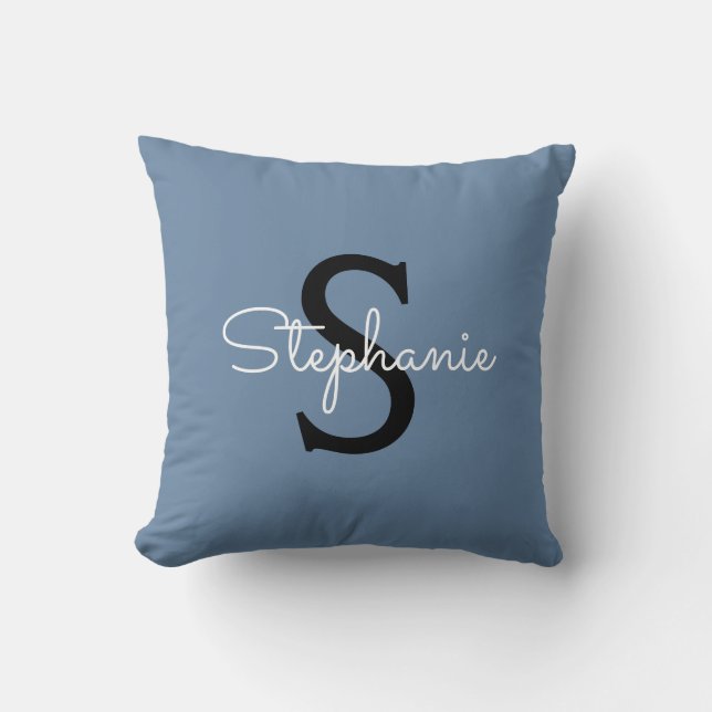 Blue Monogram Name  Kissen (Vorderseite)