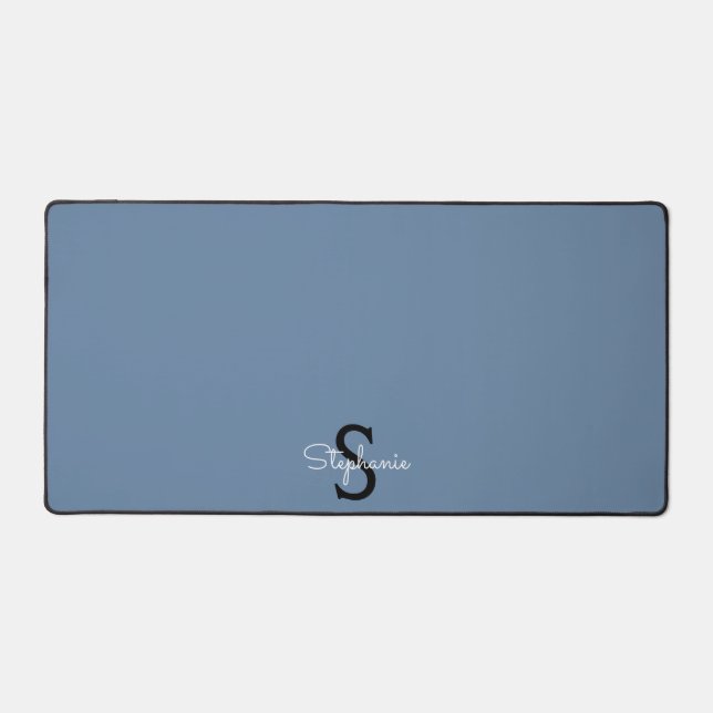 Blue Monogram Name  Schreibtischunterlage (Vorderseite)