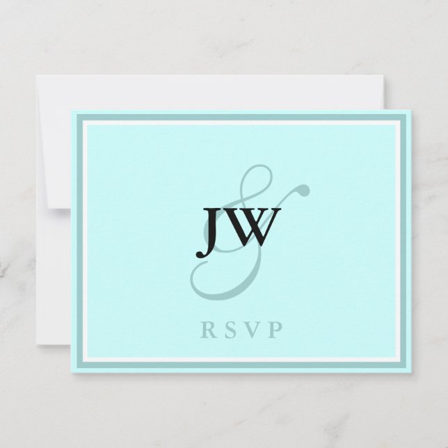 Blue Monogram RSVP Card Karte (Vorderseite)