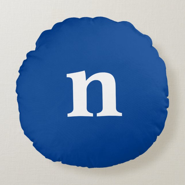 Blue Monogram Rundes Kissen (Vorderseite)