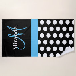 Blue Monogram Schwarz-weiß Polka Dot Beach Handtuc Strandtuch